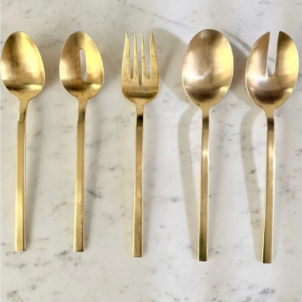 ‼️LAST CHANCE‼️ West Elm Gold Flatware Serving Set, TWO Sets, 5 PIECES